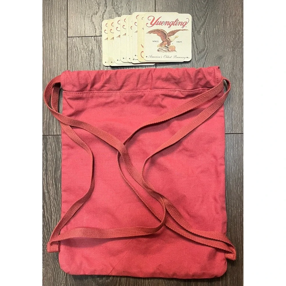 Port Authority Yuengling Beer Drawstring‎ Bag Backpack Canvas & 10 Coasters Set